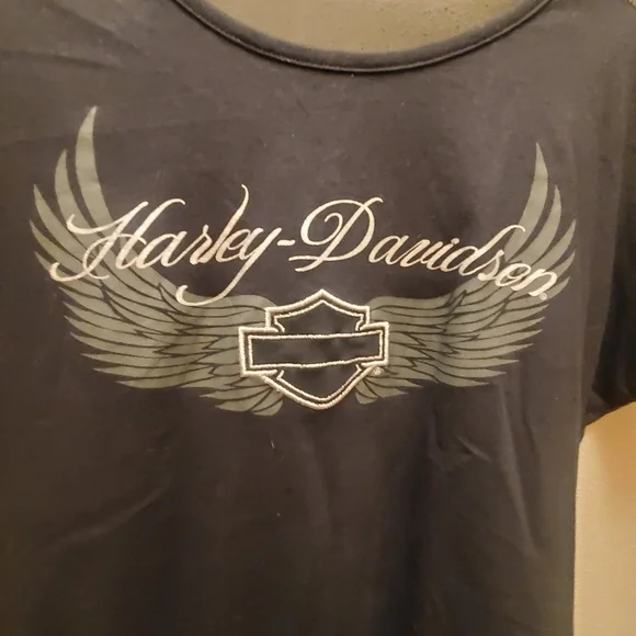 Ladies / Womens size M cap sleeve black Harley-Davidson top sheer on top back - Picture 5 of 10